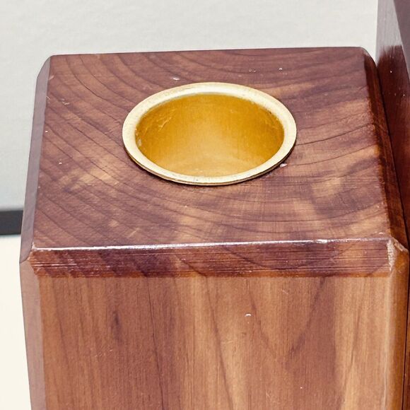 Vintage Wood Block Candle Holder Handmade Graduated Set of 4 Minimalist - Picture 3 of 16